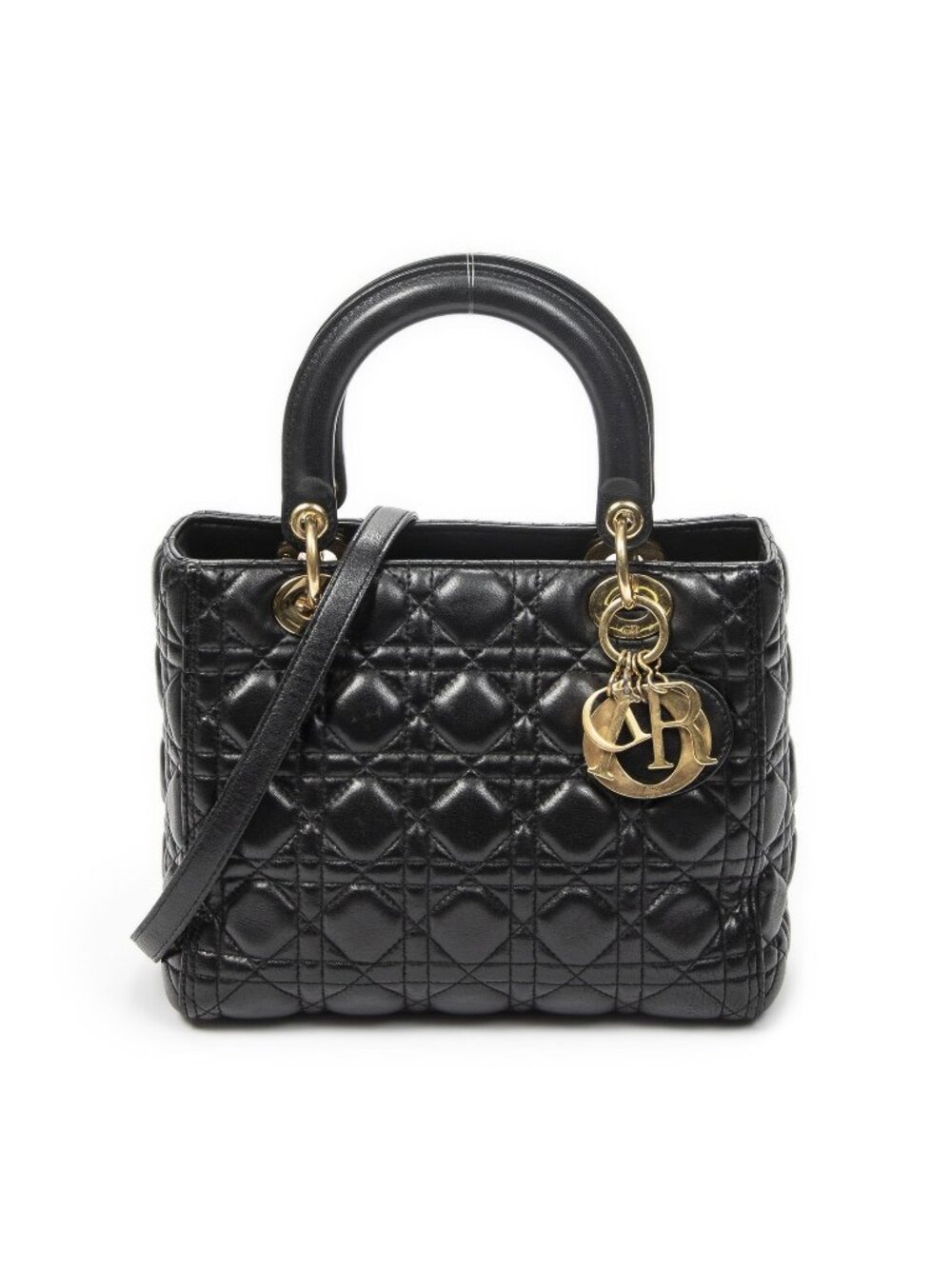 Dior Medium Lady Dior Zip Black Kanaj Lambskin Leather Handbag